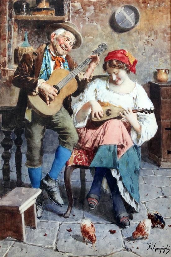 Eugenio Zampighi (1859-1944) Old musicians 21 x 14in.